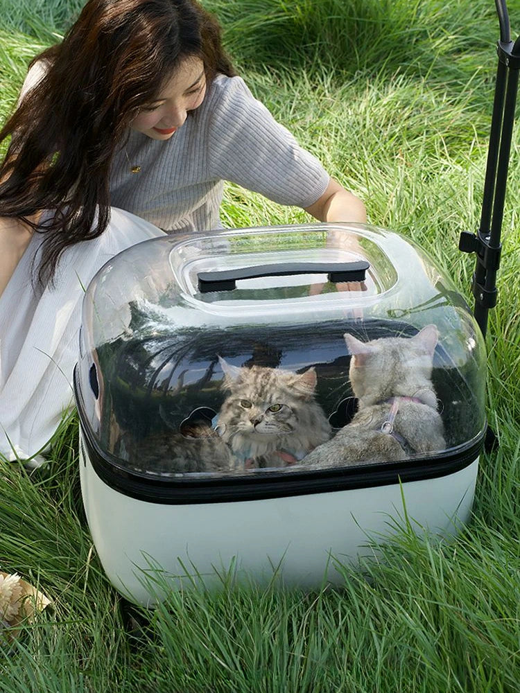 Pet Stroller Cat Bag Trolley Box Dog Travel Suitcase