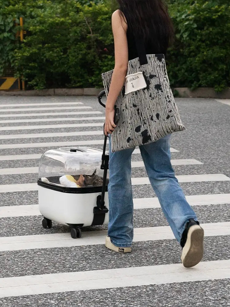 Pet Stroller Cat Bag Trolley Box Dog Travel Suitcase