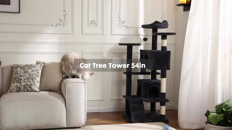 54" Multi-Level Cat Tree Tower with Scratching Posts and Condo